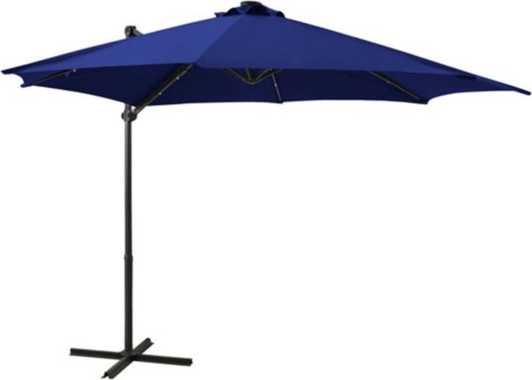 vidaXL - Zweefparasol - met - paal - en - LED-verlichting - 300 - cm - azuurblauw (8720286181379)