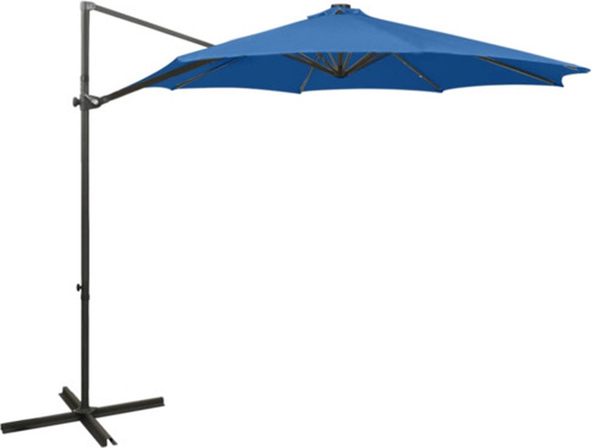 vidaXL - Zweefparasol - met - paal - en - LED-verlichting - 300 - cm - azuurblauw (8720286181454)