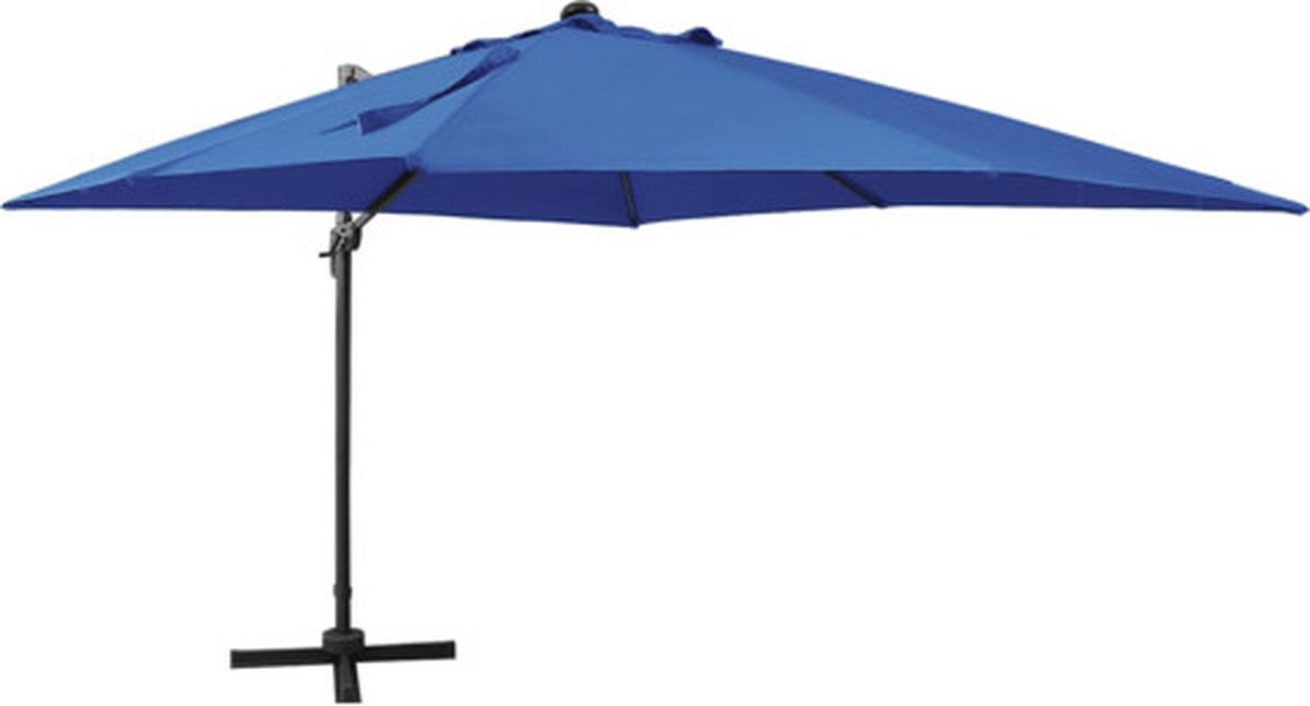 vidaXL - Zweefparasol - met - paal - en - LED-verlichting - 300 - cm - azuurblauw (8720286181539)