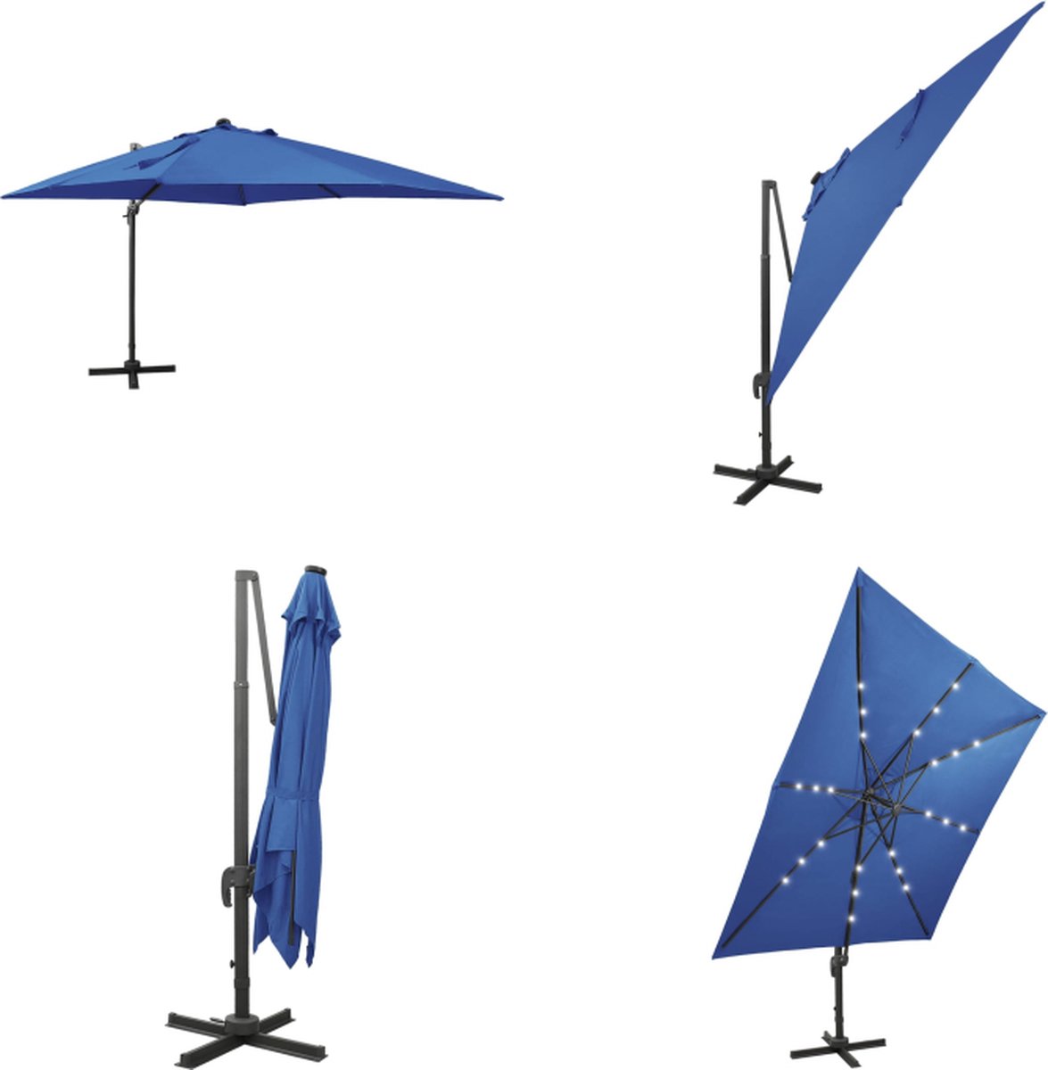 vidaXL Zweefparasol met paal en LED-verlichting 300 cm azuurblauw - Zweefparasol - Zweefparasols - Parasol - Parasols (8721115522905)