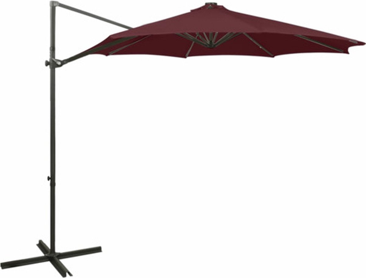 vidaXL - Zweefparasol - met - paal - en - LED-verlichting - 300 - cm - bordeauxrood (8720286181461)