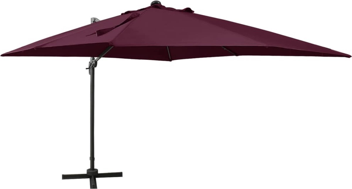 vidaXL - Zweefparasol - met - paal - en - LED-verlichting - 300 - cm - bordeauxrood (8720286181546)