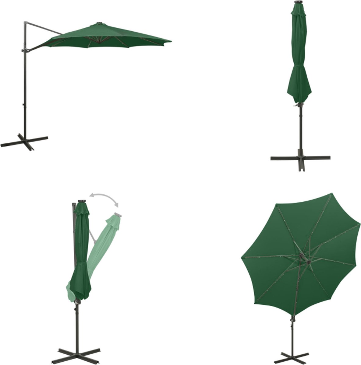 vidaXL Zweefparasol met paal en LED-verlichting 300 cm groen - Zweefparasol - Zweefparasols - Parasol - Parasols (8721115527115)