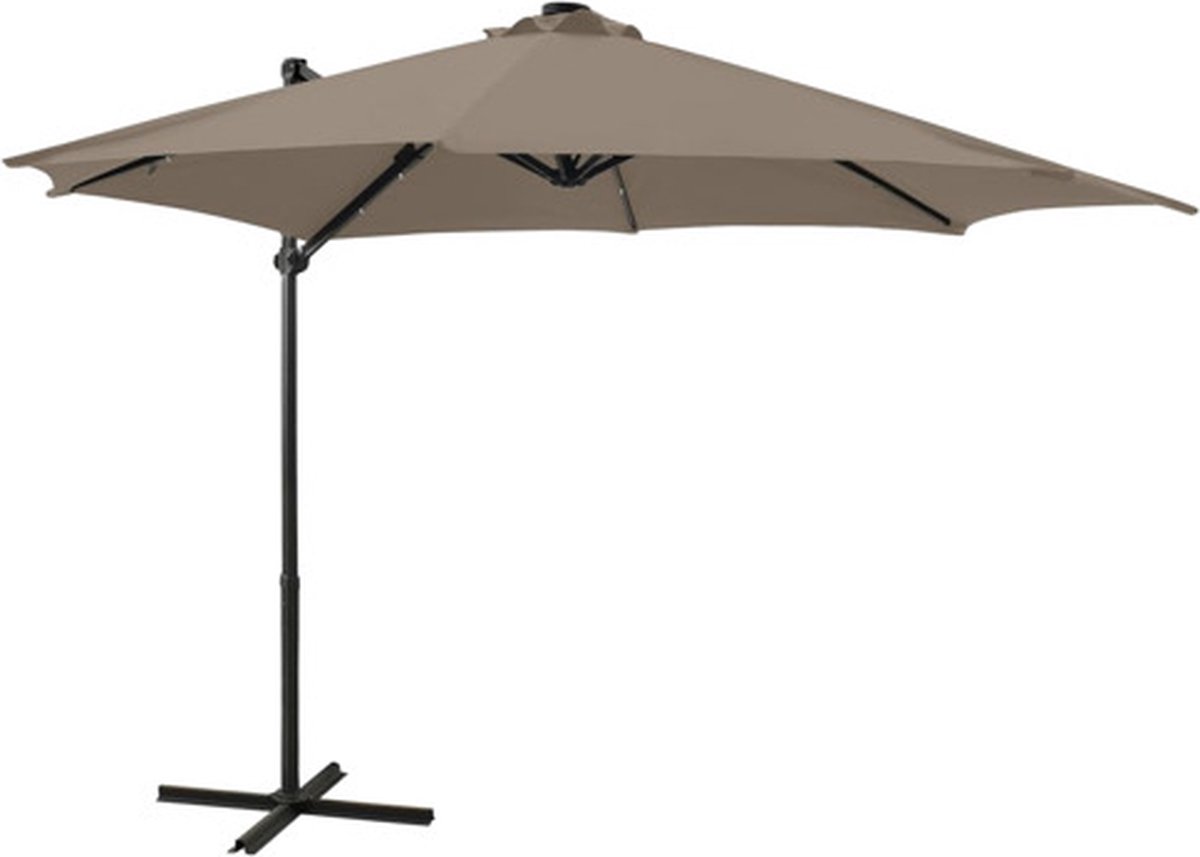 vidaXL - Zweefparasol - met - paal - en - LED-verlichting - 300 - cm - taupe (8720286181355)