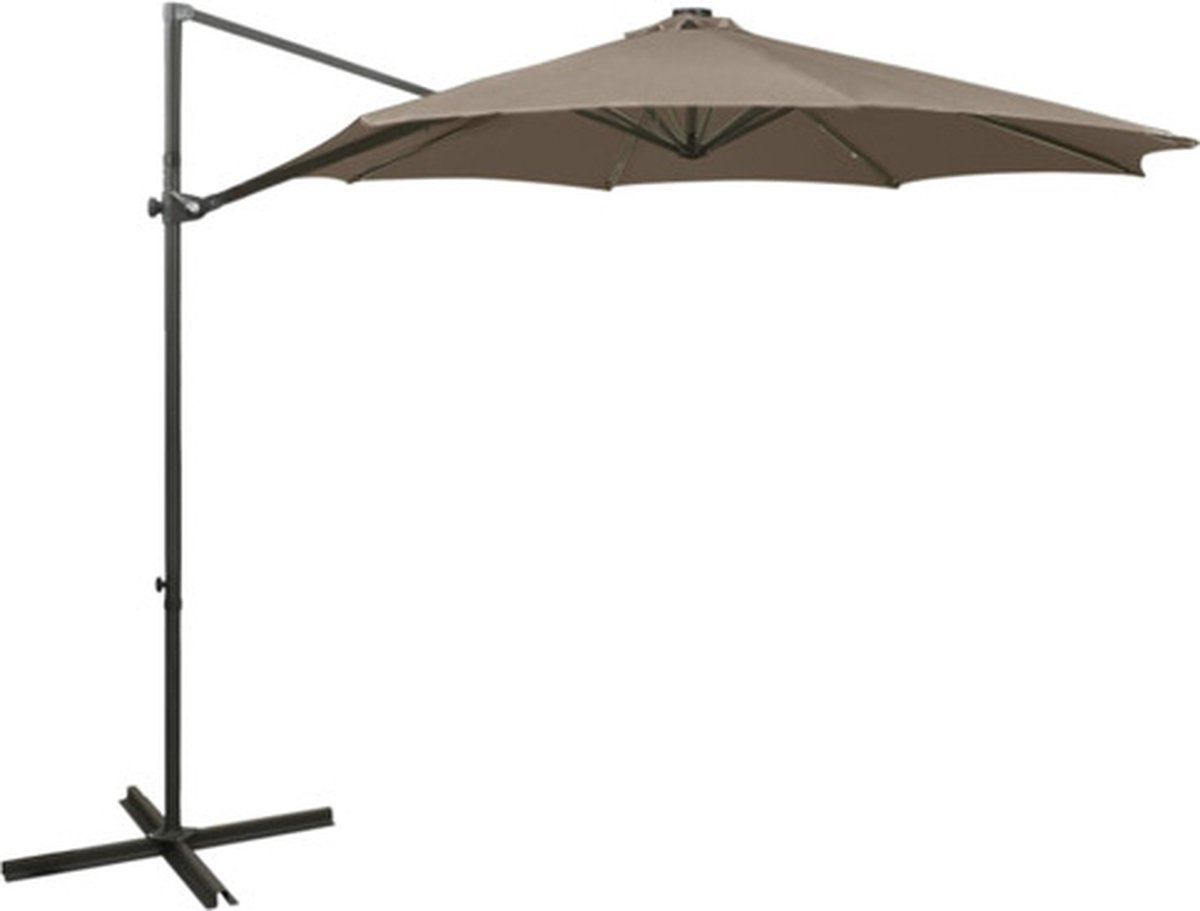 vidaXL - Zweefparasol - met - paal - en - LED-verlichting - 300 - cm - taupe (8720286181430)