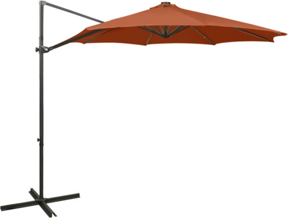 vidaXL - Zweefparasol - met - paal - en - LED-verlichting - 300 - cm - terracottakleur (8720286181478)