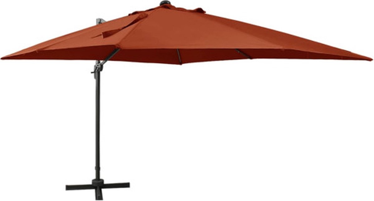 vidaXL - Zweefparasol - met - paal - en - LED-verlichting - 300 - cm - terracottakleur (8720286181553)