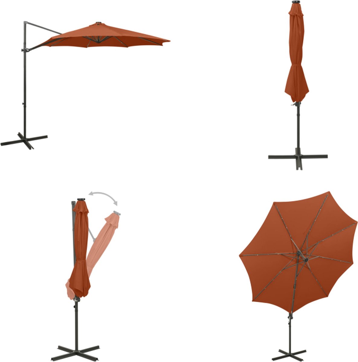 vidaXL Zweefparasol met paal en LED-verlichting 300 cm terracottakleur - Zweefparasol - Zweefparasols - Parasol - Parasols (8721115534915)