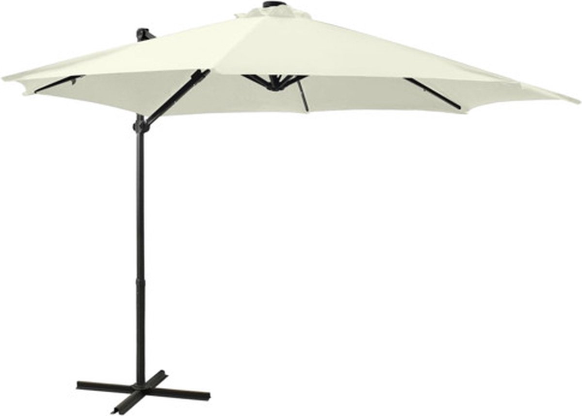 vidaXL - Zweefparasol - met - paal - en - LED-verlichting - 300 - cm - zandkleurig (8720286181324)