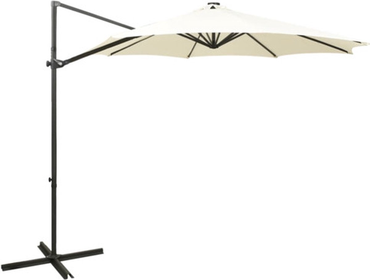 vidaXL - Zweefparasol - met - paal - en - LED-verlichting - 300 - cm - zandkleurig (8720286181409)