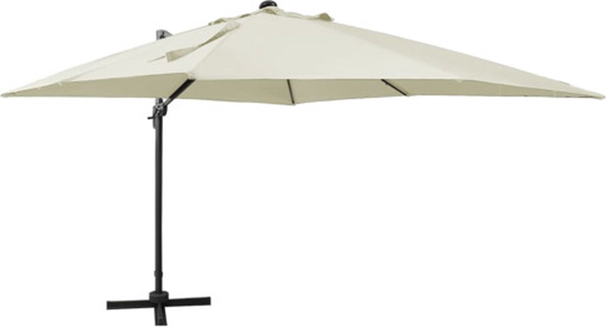 vidaXL - Zweefparasol - met - paal - en - LED-verlichting - 300 - cm - zandkleurig (8720286181485)