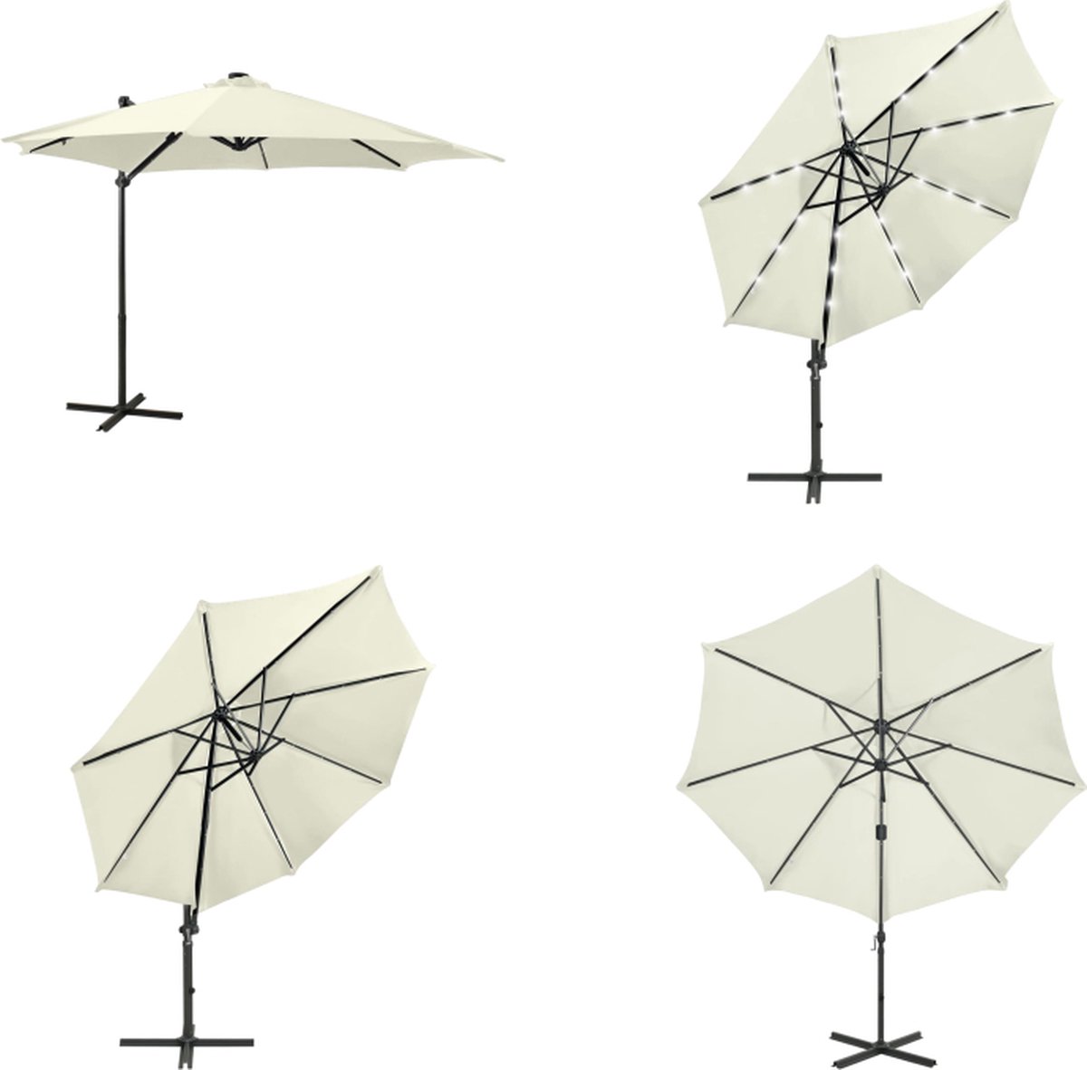 vidaXL Zweefparasol met paal en LED-verlichting 300 cm zandkleurig - Zweefparasol - Zweefparasols - Parasol - Parasols (8721115524046)