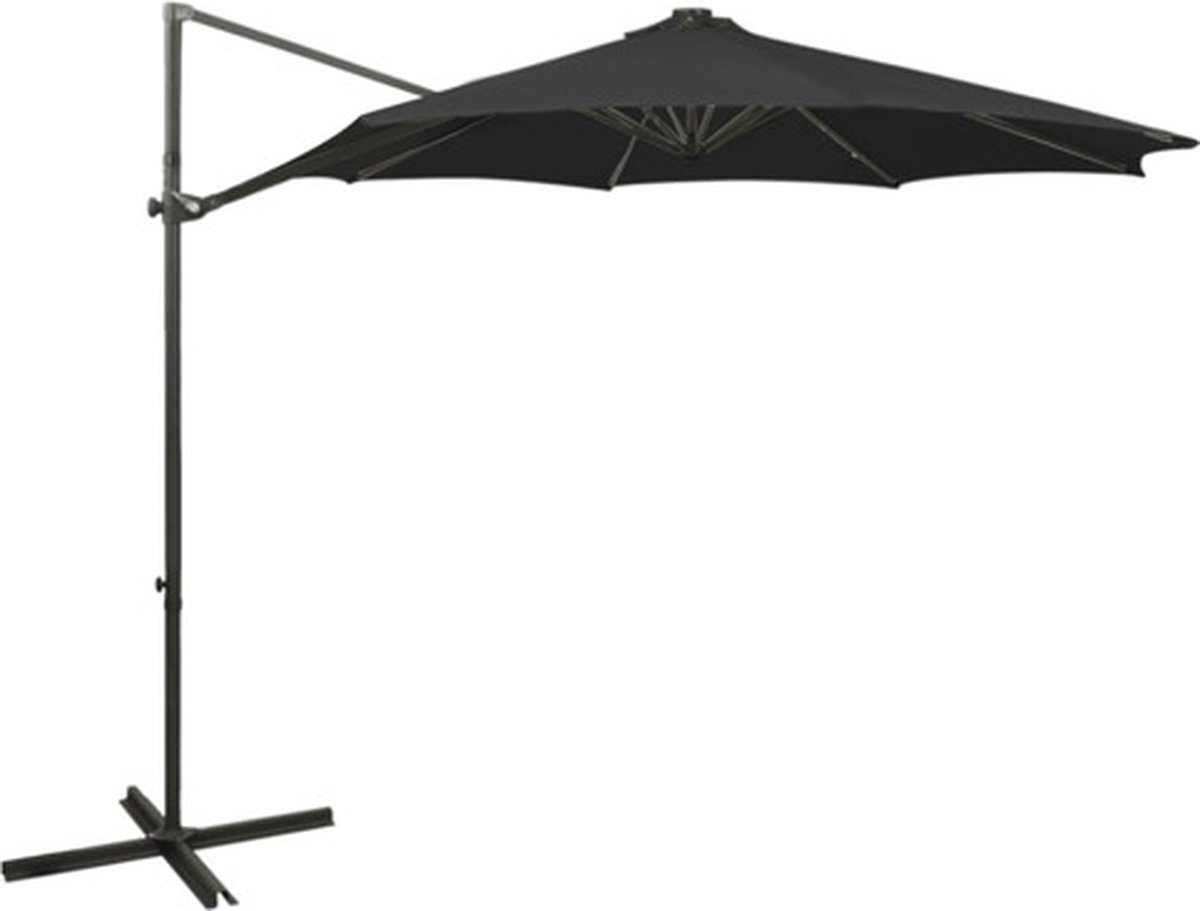 vidaXL - Zweefparasol - met - paal - en - LED-verlichting - 300 - cm - zwart (8720286181447)