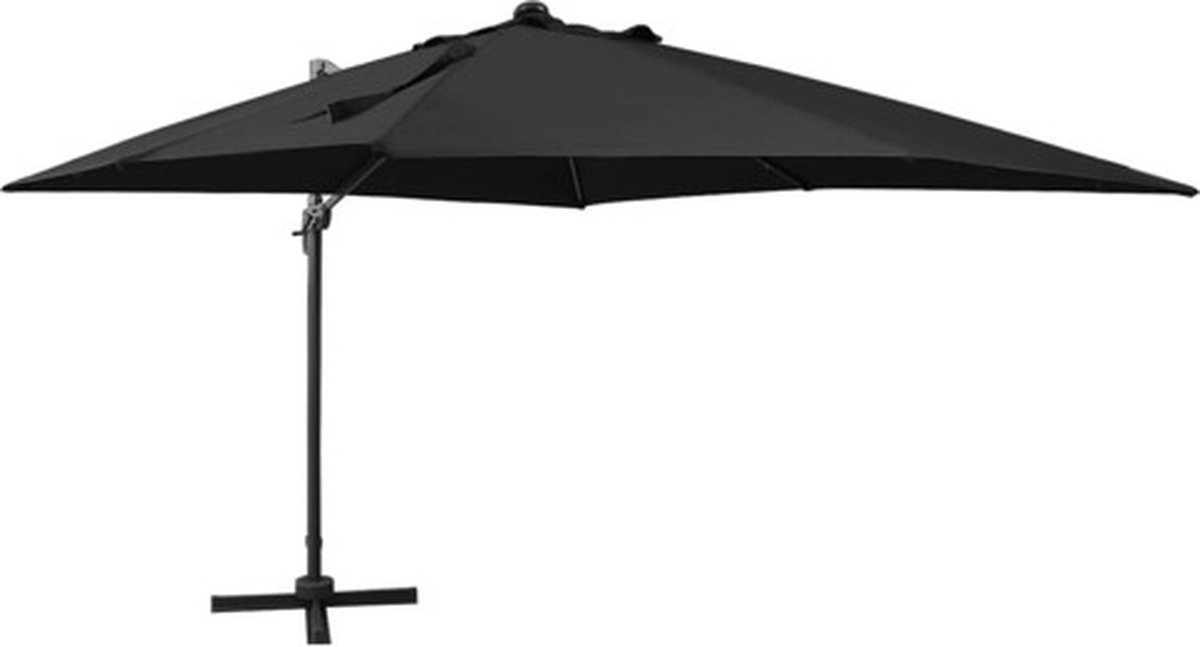 vidaXL - Zweefparasol - met - paal - en - LED-verlichting - 300 - cm - zwart (8720286181522)