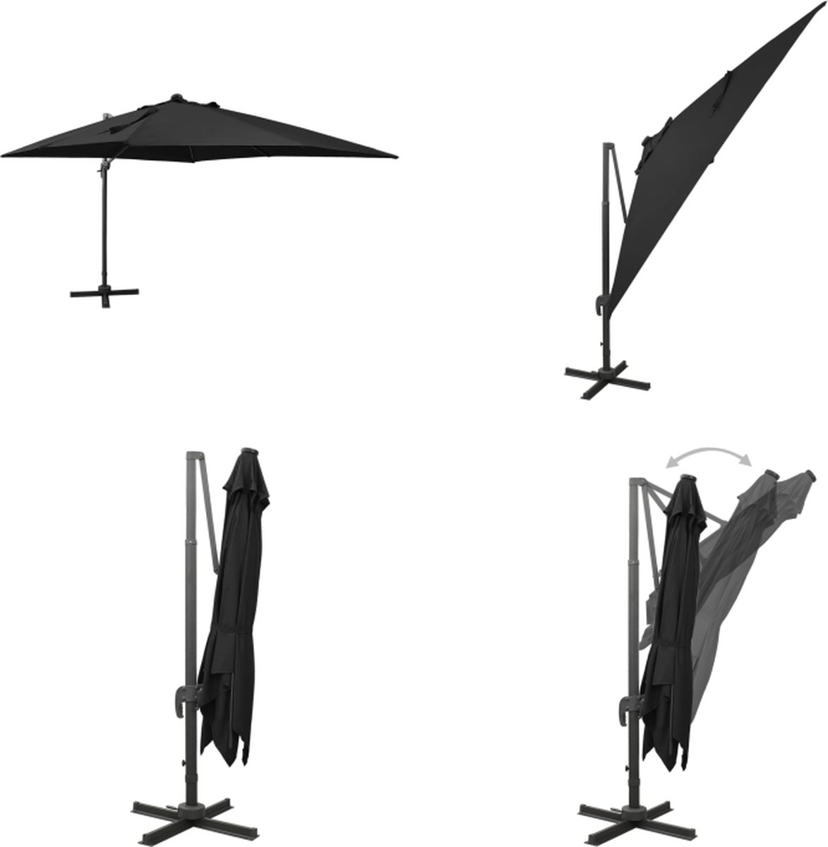 vidaXL Zweefparasol met paal en LED-verlichting 300 cm zwart - Zweefparasol - Zweefparasols - Parasol - Parasols (8721115529775)