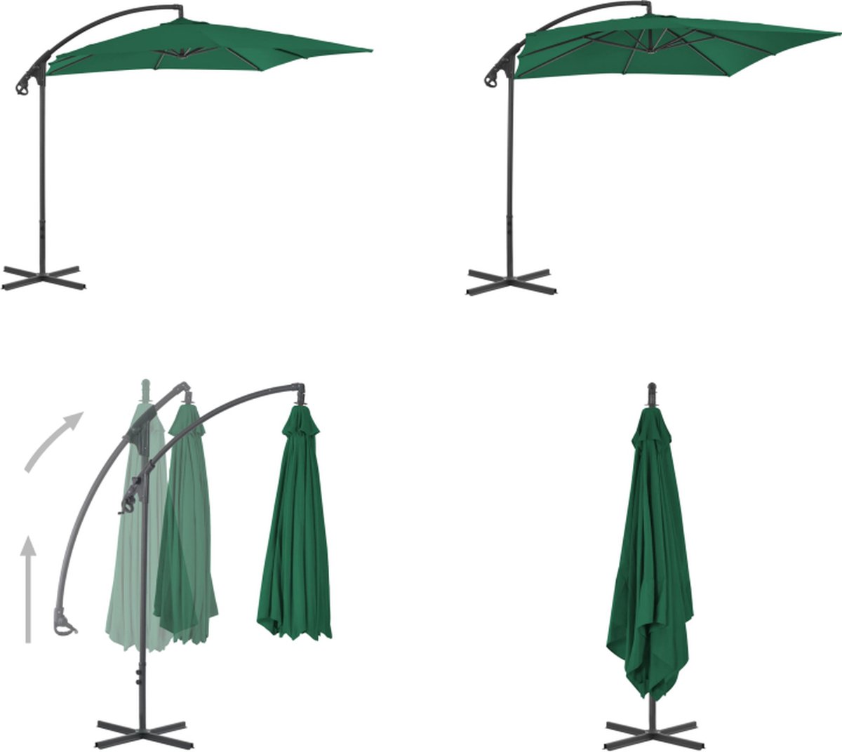 vidaXL Zweefparasol met stalen paal 250x250 cm groen - Zweefparasol - Zweefparasols - Parasol - Parasols (8721115529119)