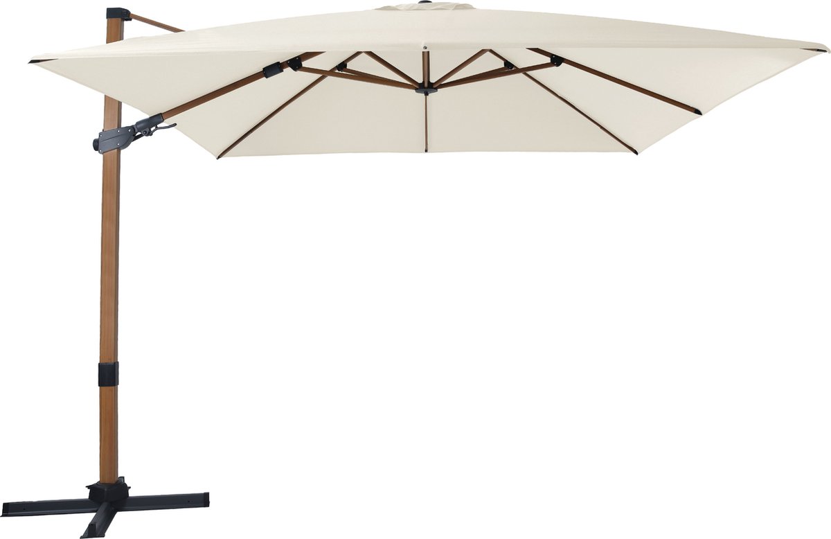 AXI Apollo Premium Zweefparasol 300x300 cm Houtlook/beige - Gepoedercoat aluminium frame met kruisvoet - 360° Draaibaar - Kantelbaar - UV werend doek (8720365063541)