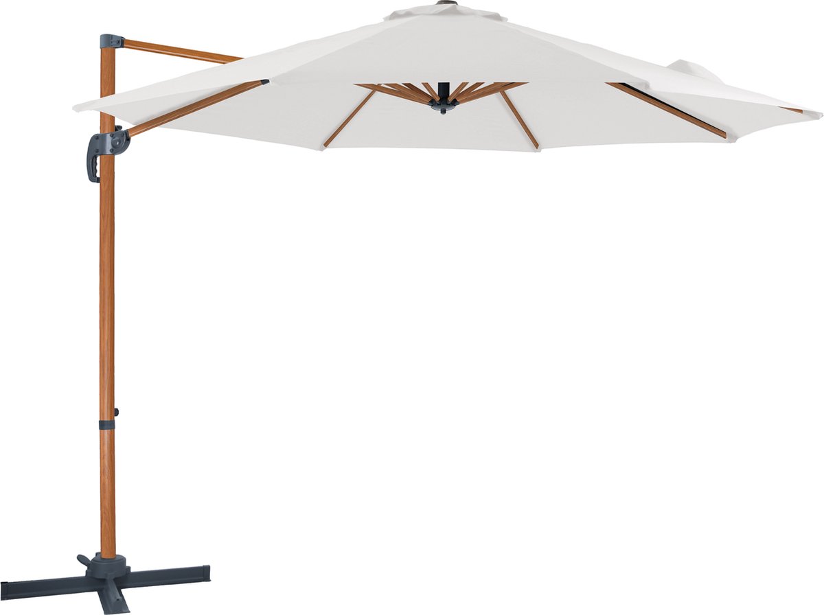 AXI Marisol Zweefparasol ⌀ 300cm Houtlook/beige - Gepoedercoat aluminium frame met kruisvoet - 360° Draaibaar - Kantelbaar - UV werend doek (8720365063459)