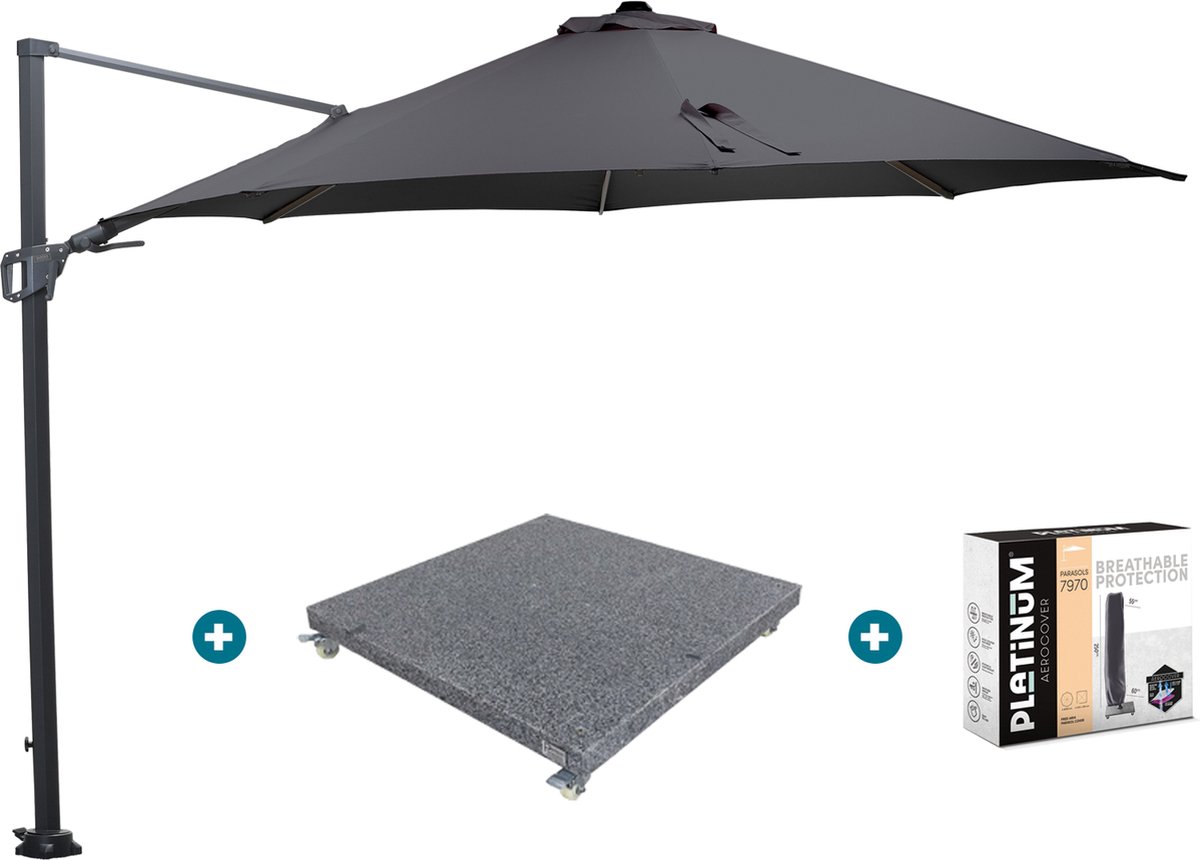 GI Hawaii zweefparasol 350 cm. - zwart - met voet en hoes (6097349529594)