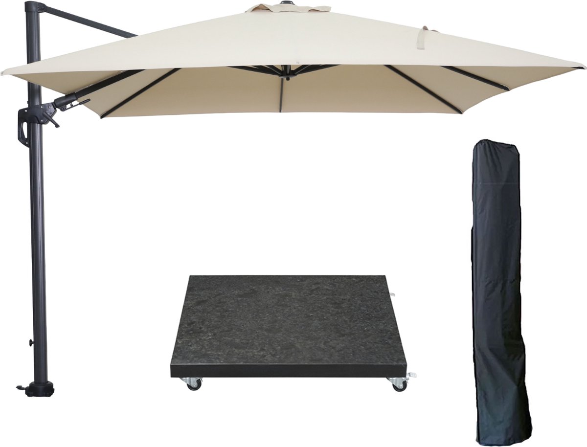 Garden Impressions Hawaii zweefparasol 300x300 cm carbon black / ecru met 90kg royal antraciet parasolvoet en parasolhoes (6097101925909)