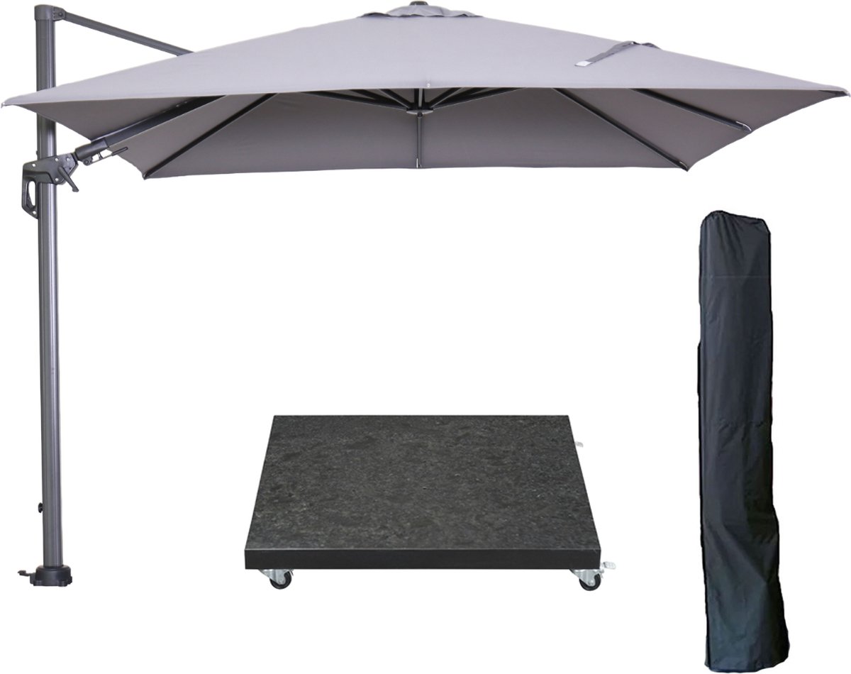 Garden Impressions Hawaii zweefparasol 300x300 cm carbon black / licht grijs met 90kg royal antraciet parasolvoet en parasolhoes (6097111545548)