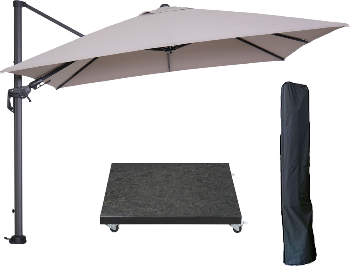 Garden Impressions Hawaii zweefparasol 300x300 cm carbon black / zand met 90kg royal antraciet parasolvoet en parasolhoes (6097100380389)