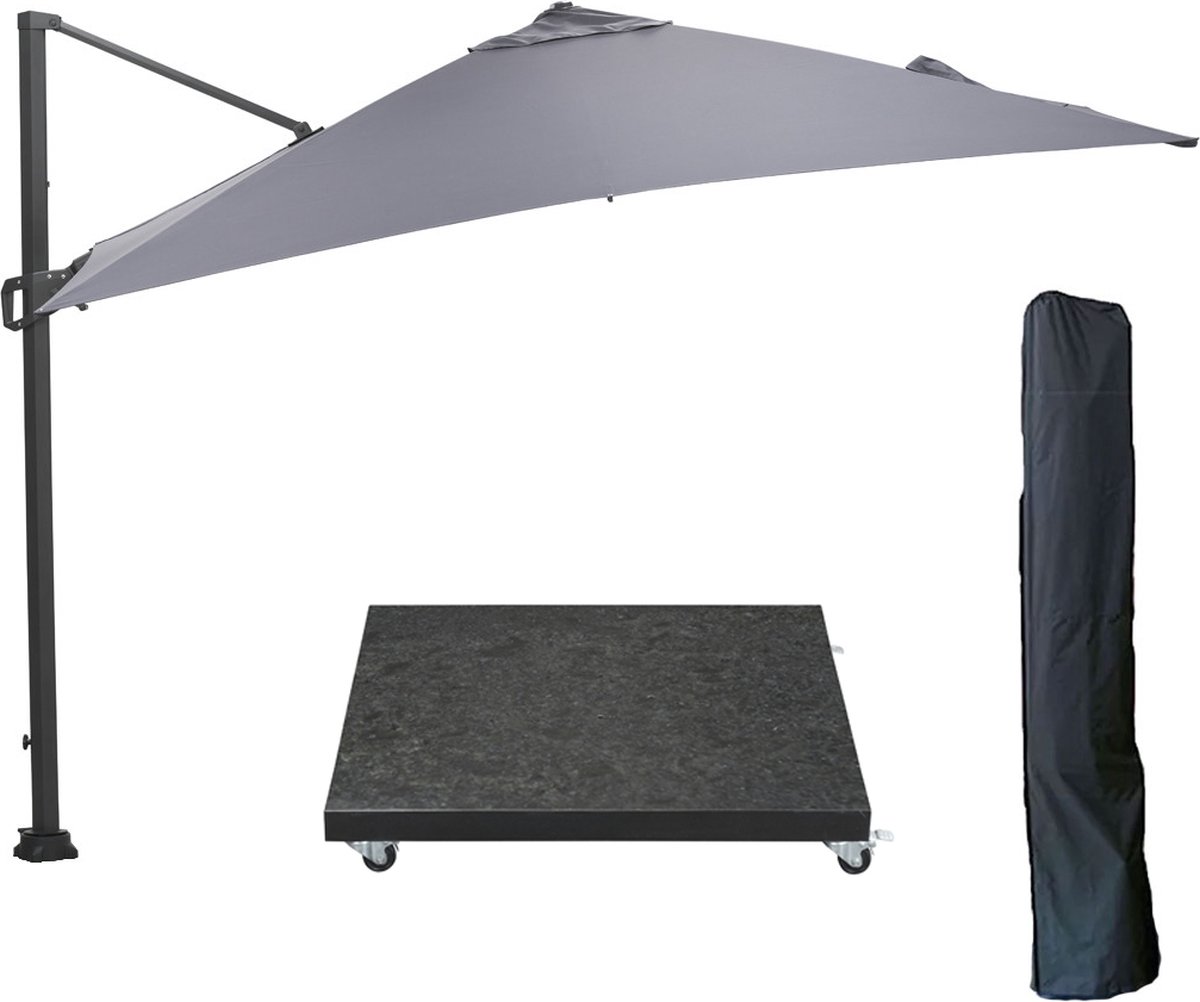 Garden Impressions Hawaii zweefparasol 300x300 cm donker grijs/licht grijs met 90 kg voet en parasolhoes (6090531155182)