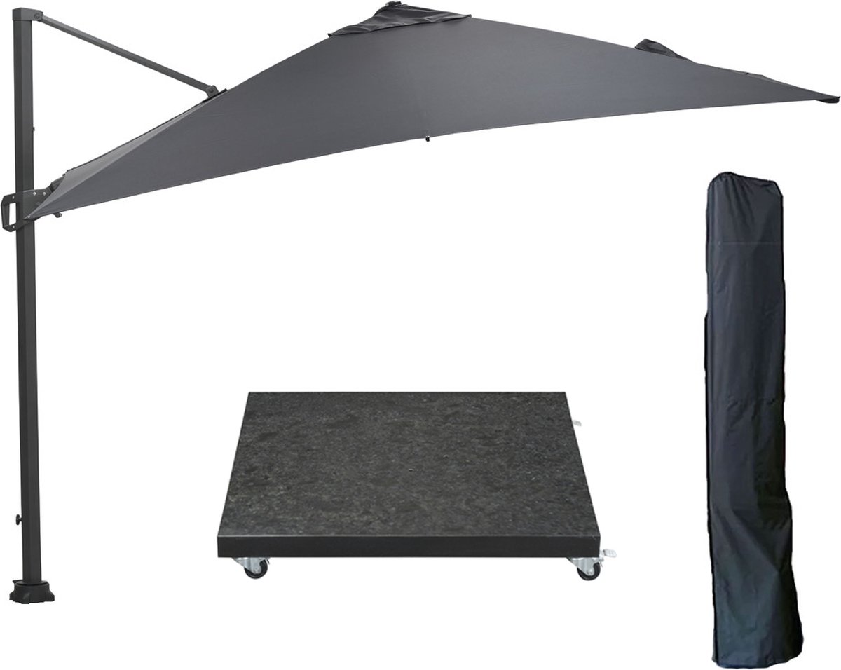 Garden Impressions Hawaii zweefparasol 300x300 cm donker grijs/zwart met 90 kg voet en parasolhoes (6090501517545)