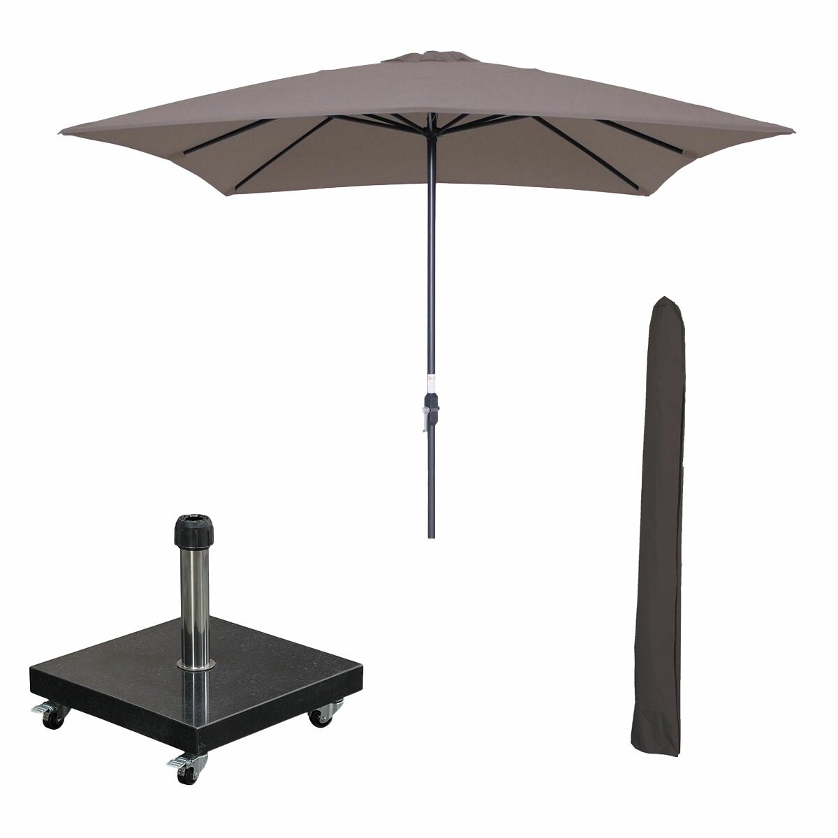 Garden Impressions Lotus stokparasol 250x250 cm - taupe incl 40 kg Eureka parasolvoet en parasolhoes (6150828648619)