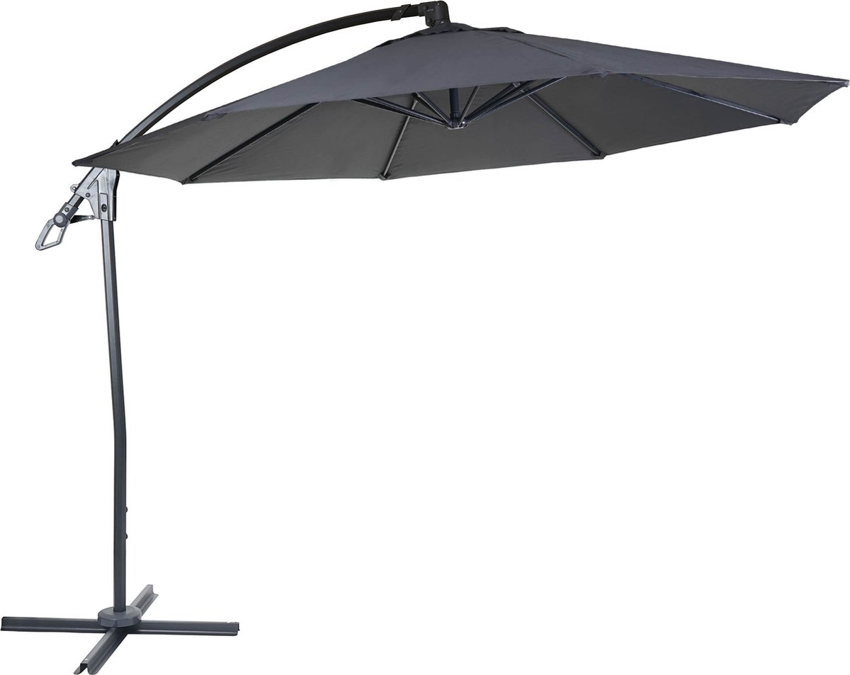 Luxe zweefparasol MCW-D14, parasol, rond ⌀ 3m polyester aluminium/staal 14kg ~ antraciet zonder voet (4057651212241)