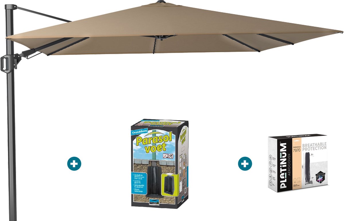 Platinum Challenger zweefparasol T2 - 3x3 m. - Taupe - met ingraafvoet en hoes (6097327614625)