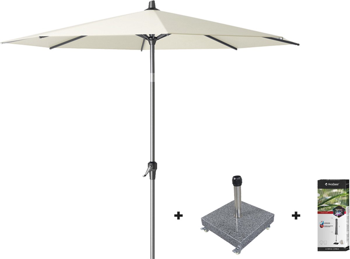 Platinum Riva stokparasol 2,5 m. rond - Ecru met voet en hoes (7435132427464)