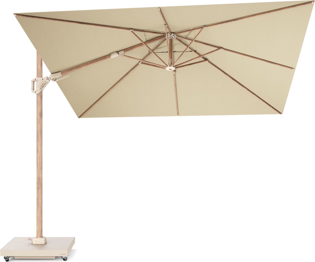 Platinum Sun & Shade - Zweefparasol - Challenger T² Premium - 300x300cm - Teak Look - Champagne - Dubbel Kantelbaar - 360° Draaibaar - 98% UV protectie (8721077130491)