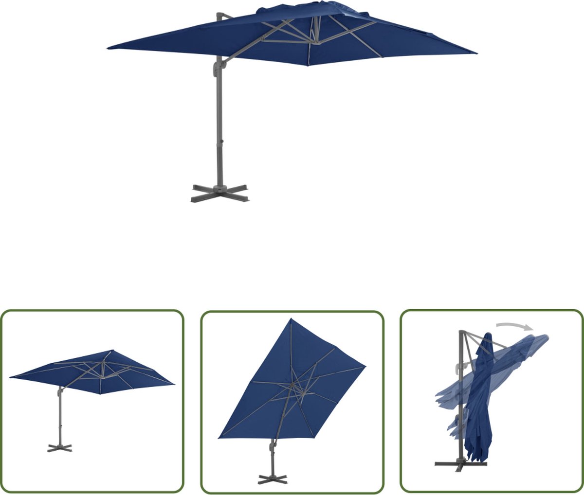 The Living Store Hangende Parasol - Elegant - UV-beschermend - Polyester - 400x300x268 cm - Azuurblauw Hangende Parasol - Zweefparasol - Tuinparasol - Parasol Blauw - Parasol Outdoor - Parasol Zomer (8721031261186)