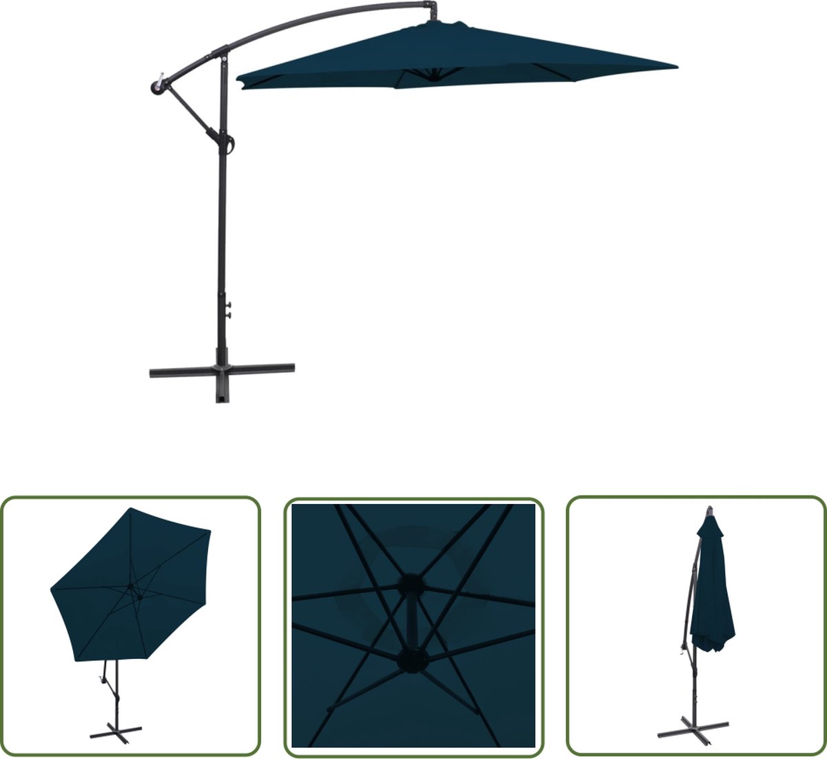 The Living Store Hangende Parasol - Polyester - 3 m - Blauw Hangende Parasol - Zweefparasol - Parasol Blauw - Parasol 3 Meter - Zonnebescherming - Tuinset - Outdoor Decor (8721031267263)