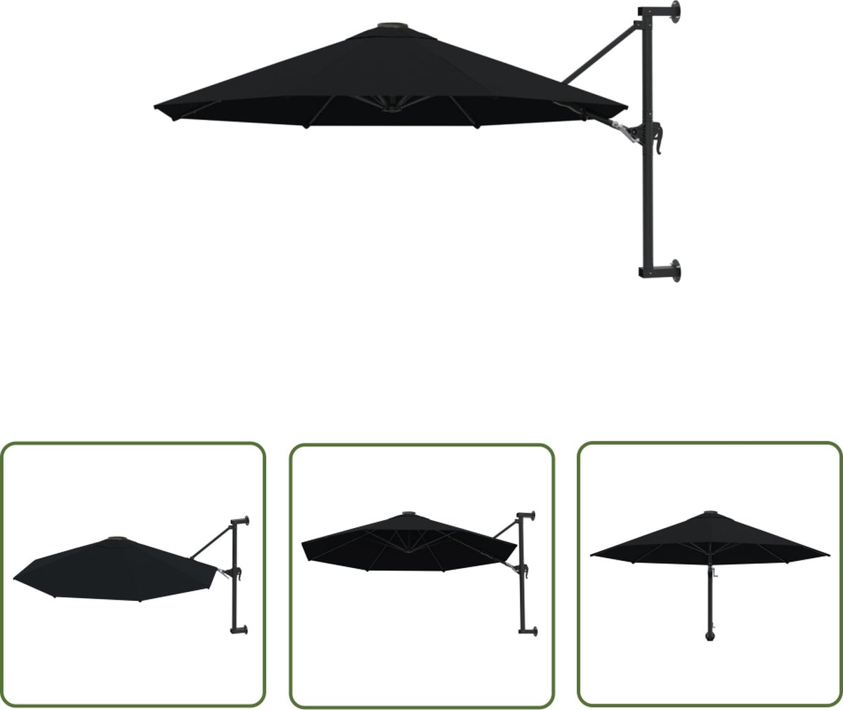 The Living Store Parasol Wandmodel - 300 x 131 cm - Zwart Muurparasol - Parasol - Zonnebescherming - Buitenzonwering - Terrasdecoratie - Zwarte Parasol (8721031276005)