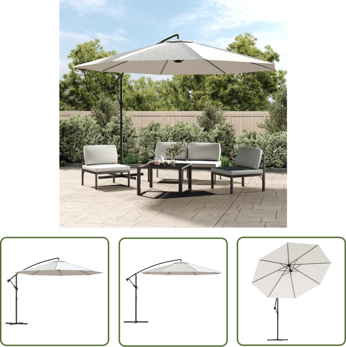 The Living Store Parasol - Zandwit Polyester - 3.5m Diameter - Winddicht - UV-Bescherming Zonscherming - Parasollen - Tuinparasol - Balkonparasol - Zweefparasol - Terrasdecoratie - Buitendrank (8721031269977)