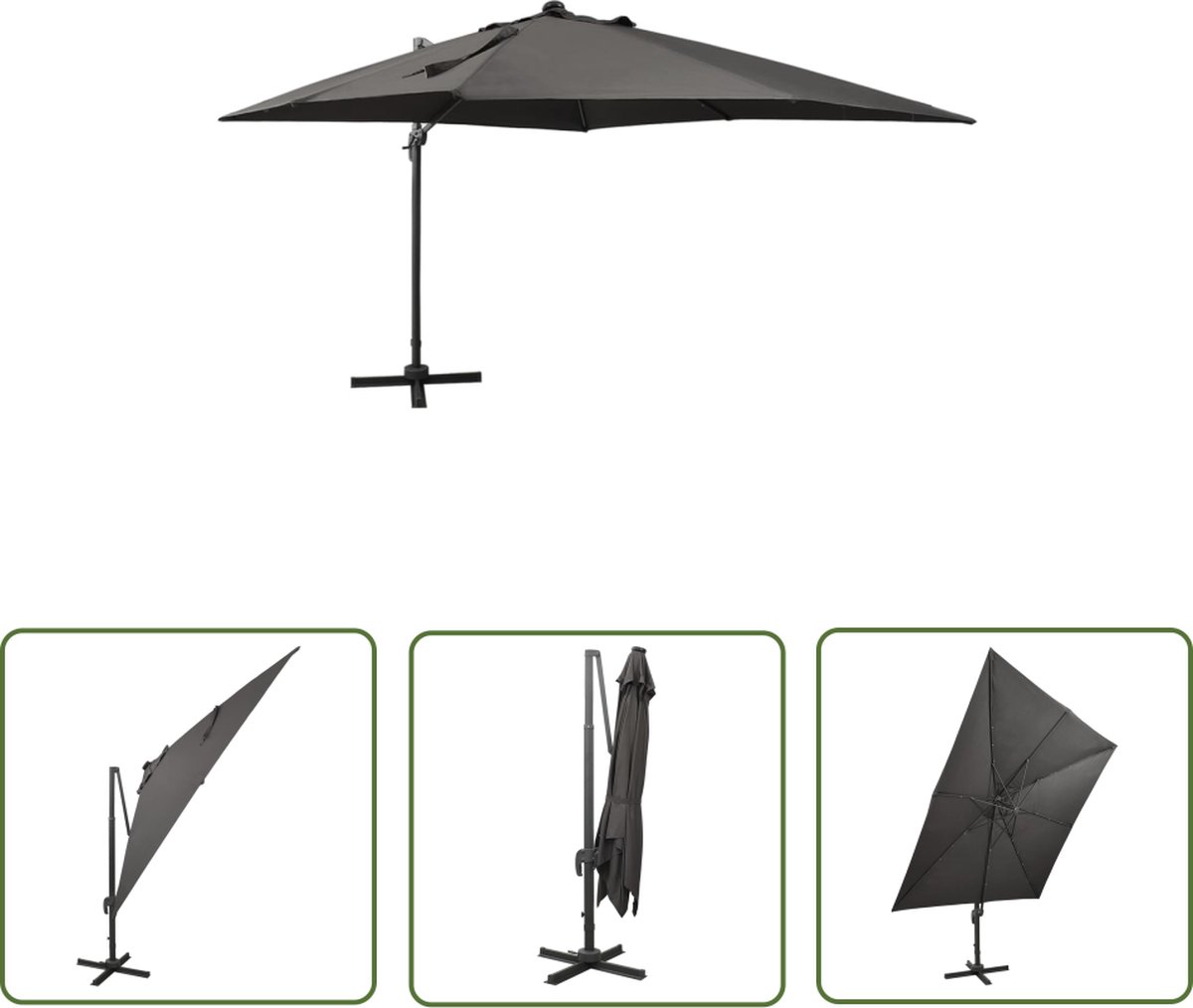 The Living Store Zweefparasol met paal en LED-verlichting 300 cm antracietkleur - Tuinparasol - Parasol - Buitenschildering - Veranda - Terrasdecoratie (8721031283843)