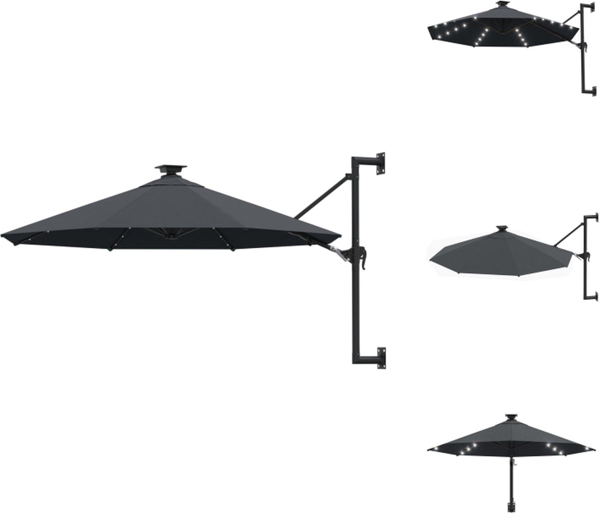 vidaXL Parasol - Parasols - Parasol Met LED - Wandparasol - Wandparasol met LED's en metalen paal 300 cm antracietkleurig (8721032996148)