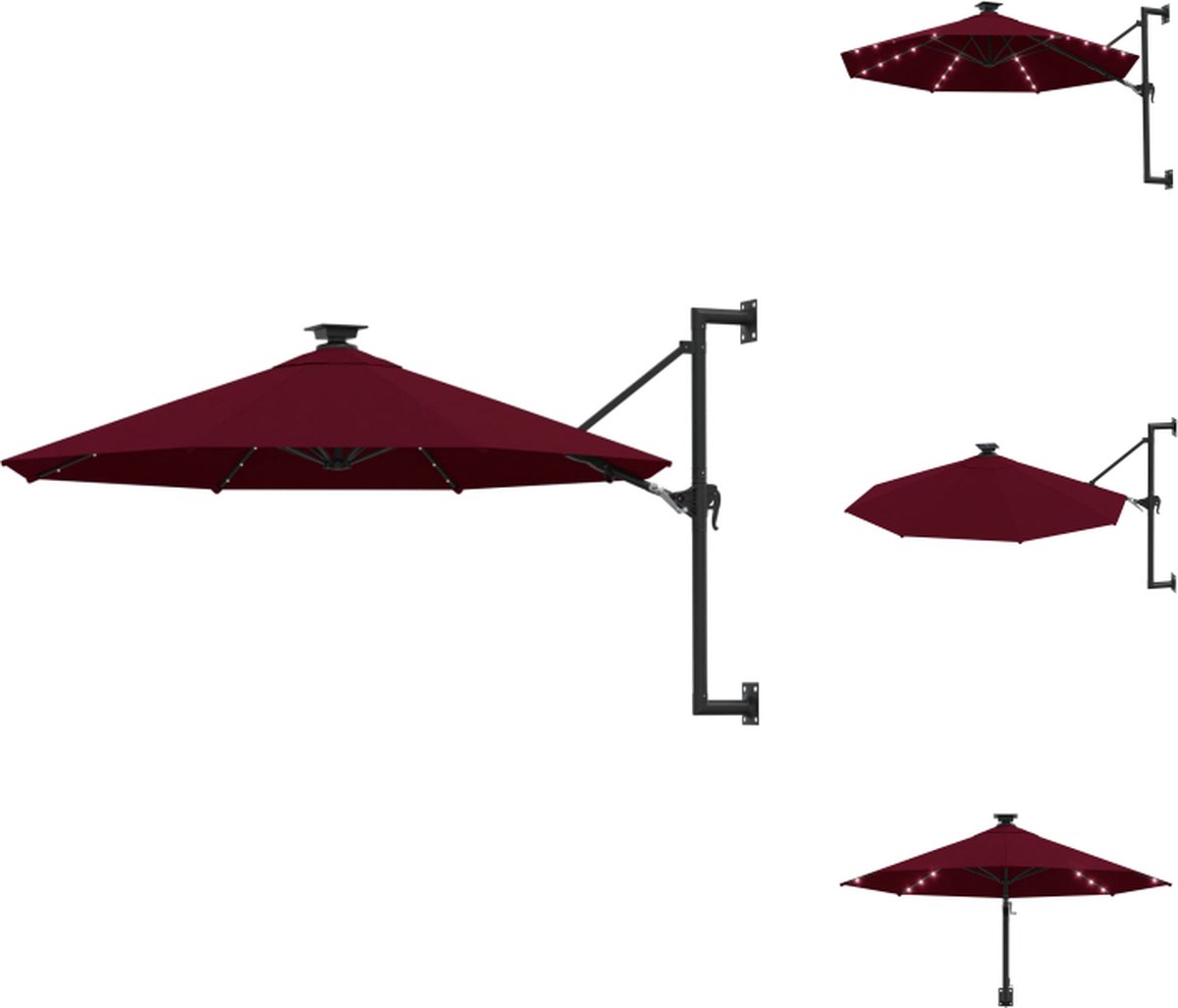 vidaXL Parasol - Parasols - Parasol Met LED - Wandparasol - Wandparasol met LED's en metalen paal 300 cm bordeauxrood (8721032997121)