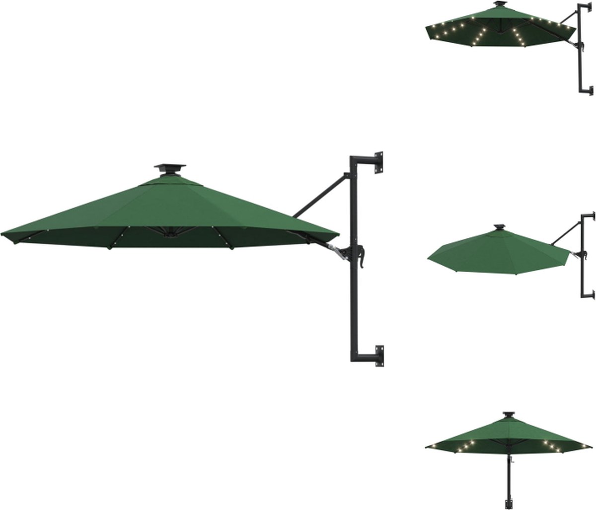 vidaXL Parasol - Parasols - Parasol Met LED - Wandparasol - Wandparasol met LED's en metalen paal 300 cm groen (8721032983797)