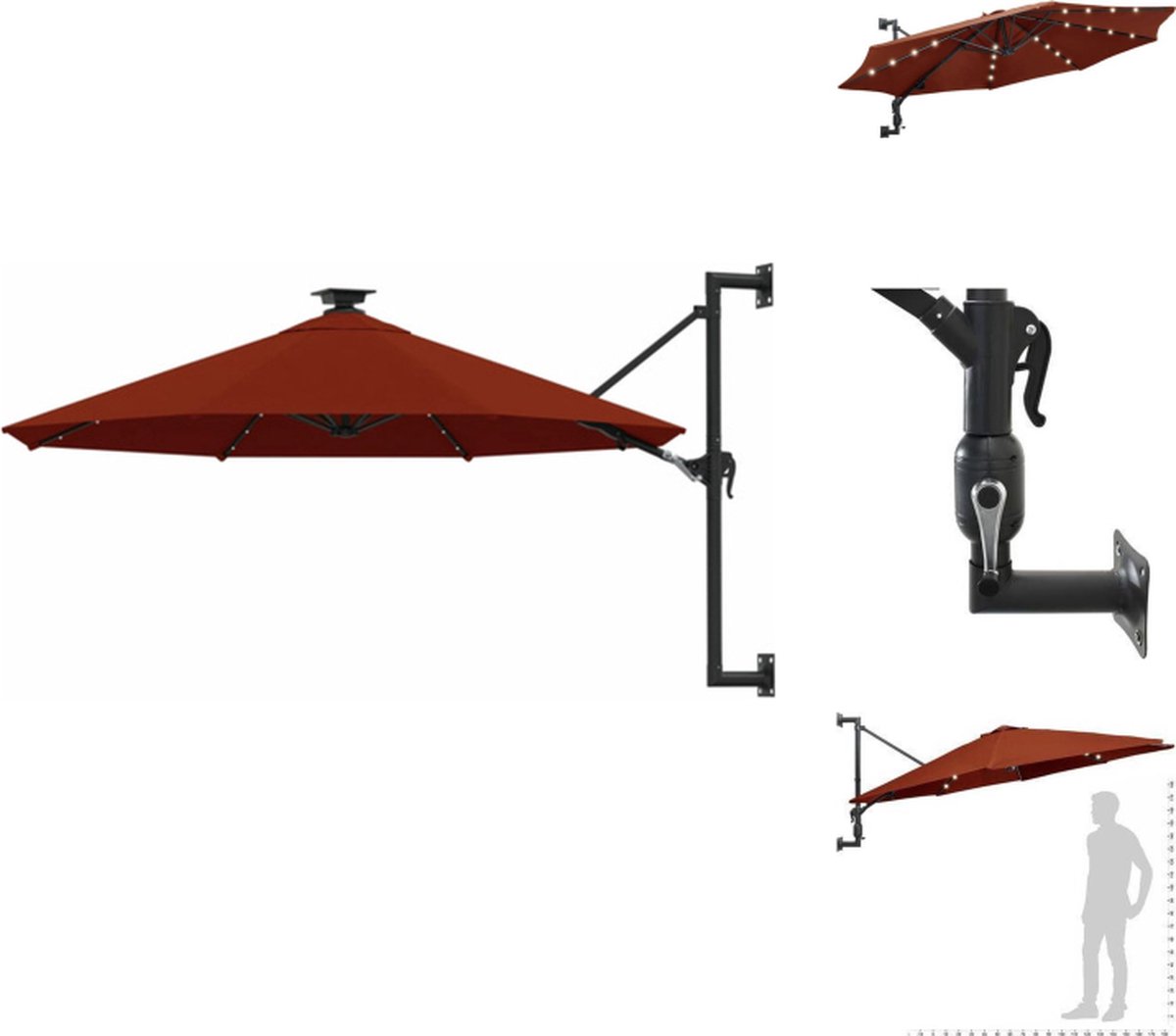 vidaXL Parasol - Parasols - Parasol Met LED - Wandparasol - Wandparasol met LED's en metalen paal 300 cm terracottakleurig (8721032990672)