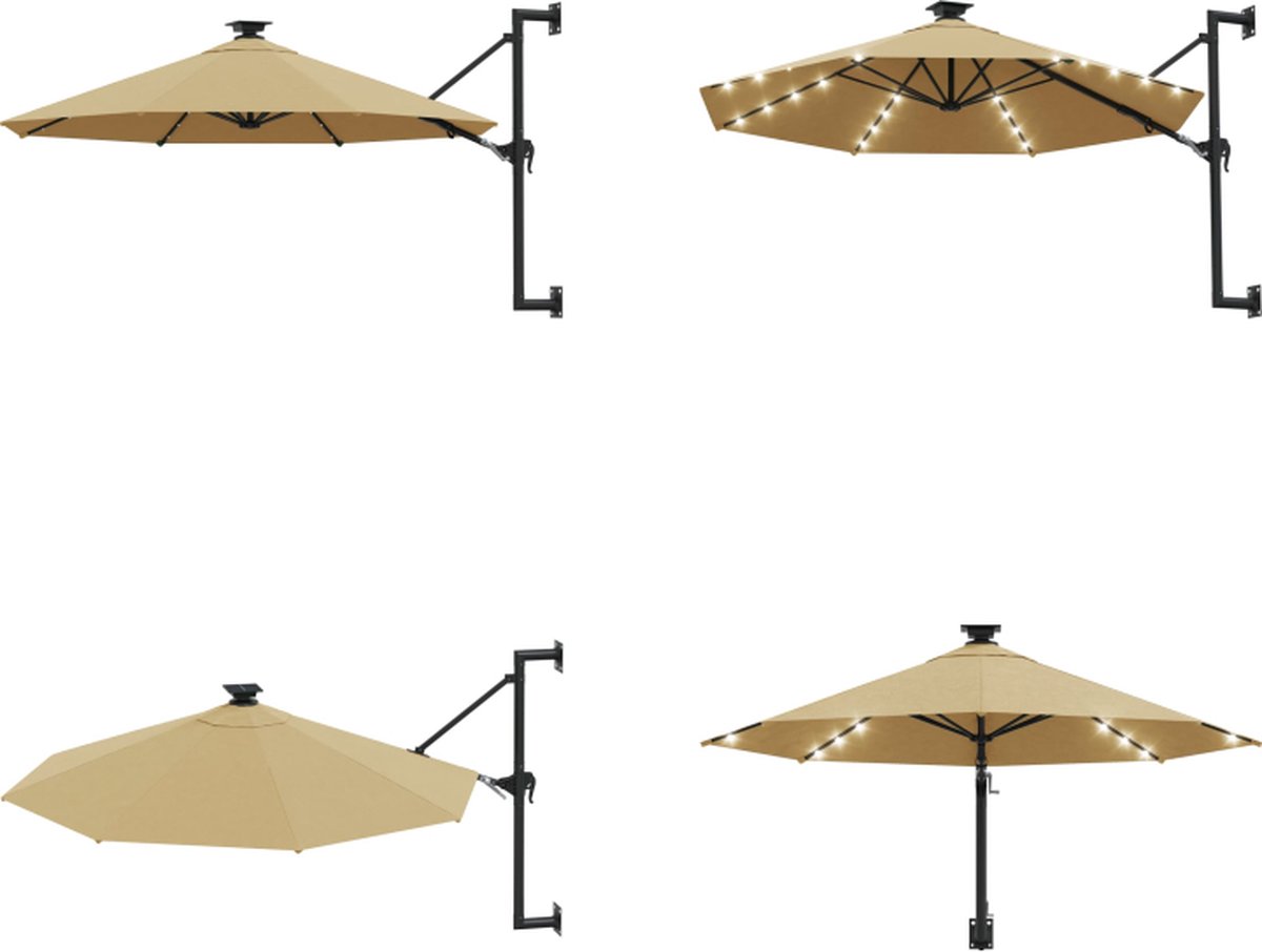 vidaXL Wandparasol met LED's en metalen paal 300 cm taupe - Parasol - Parasols - Parasol Met LED - Parasols Met LED's (8721115539873)