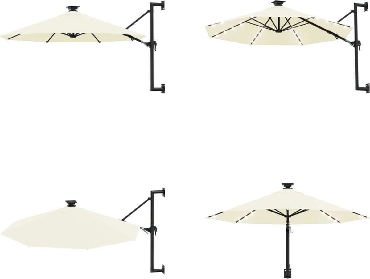 vidaXL Wandparasol met LED's en metalen paal 300 cm zandkleurig - Parasol - Parasols - Parasol Met LED - Parasols Met LED's (8721115521465)