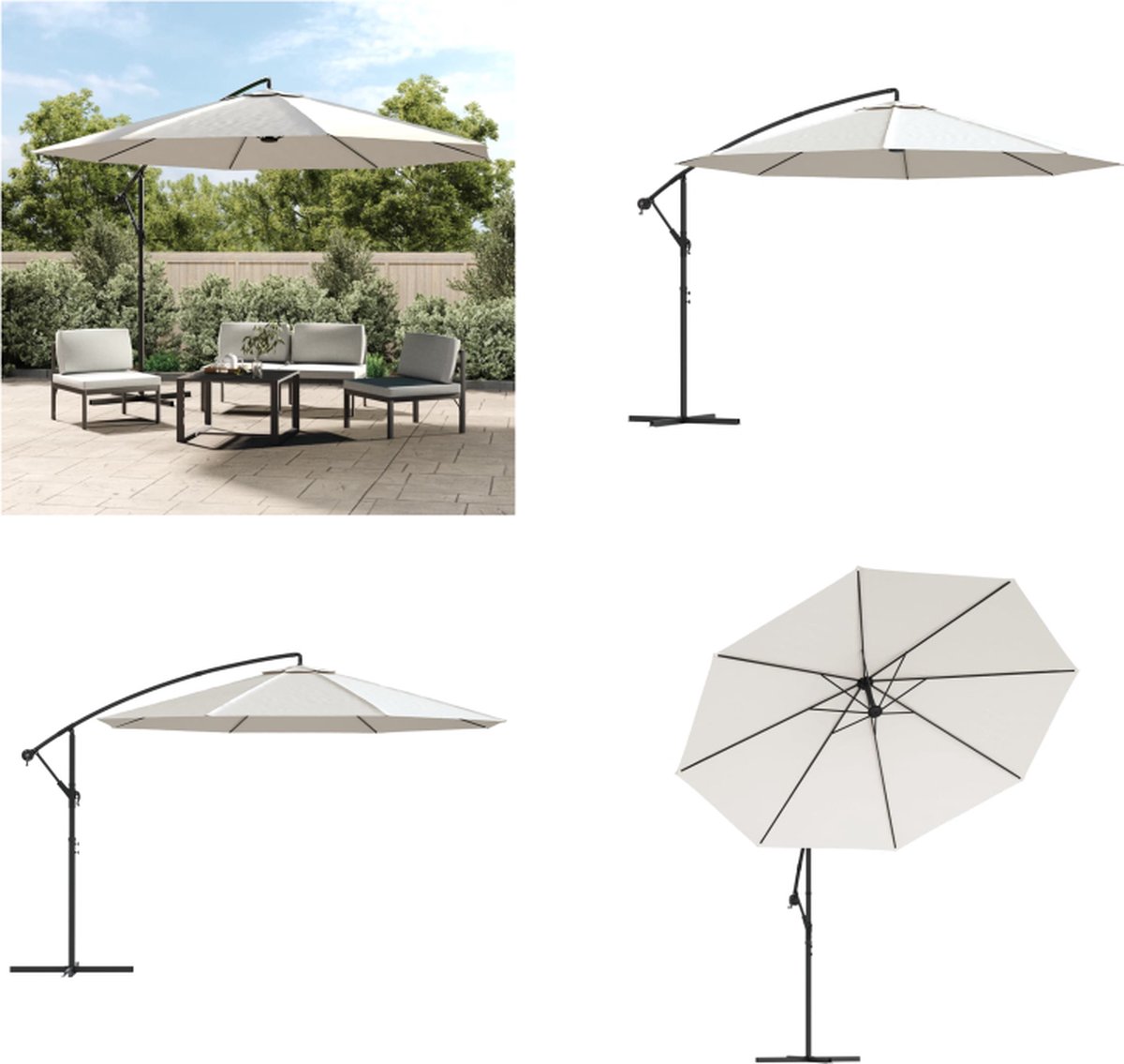 vidaXL Zweefparasol 3-5 m zandwit Zonscherming - Parasollen - Tuinparasol - Balkonparasol - Zweefparasol - Terrasdecoratie - Buitendrank - Parasol - Parasols - Tuinparasol - Balkon Parasol (8721115532300)