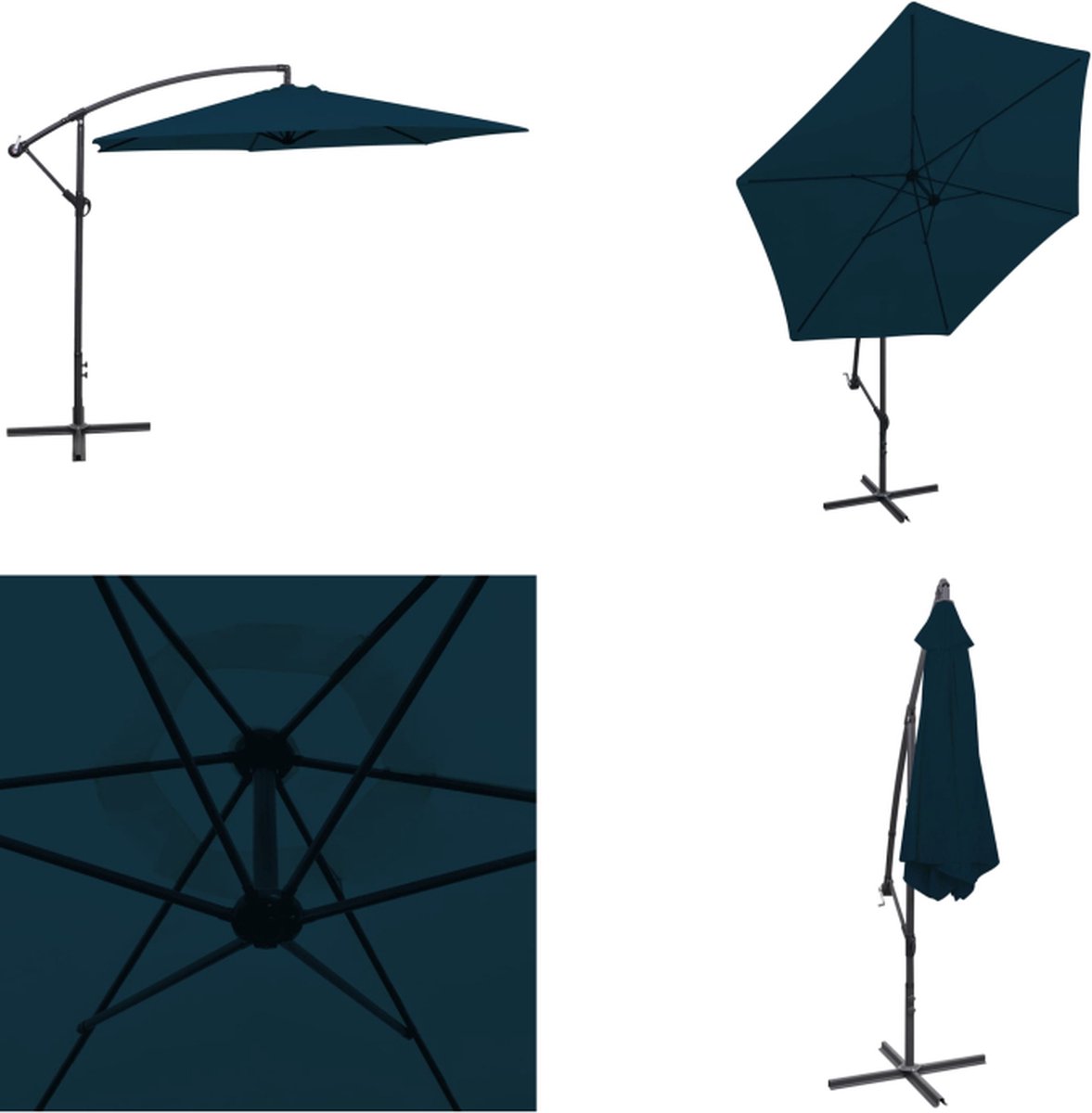 vidaXL Zweefparasol 3 m blauw Hangende Parasol - Zweefparasol - Parasol Blauw - Parasol 3 Meter - Zonnebescherming - Tuinset - Outdoor Decor - Parasol - Parasols - Tuinparasol - Balkon Parasol (8721115529126)