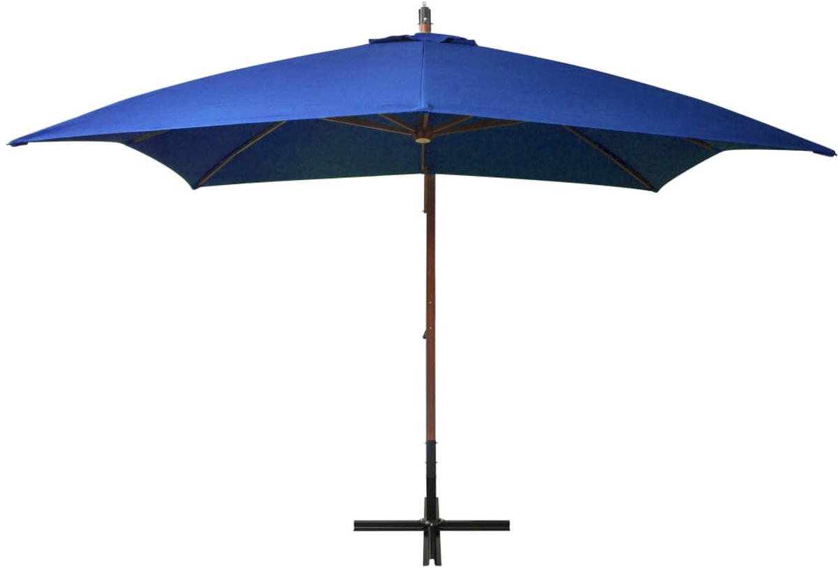 vidaXL Zweefparasol - 3x3 m - Azuurblauw - Hout & Bamboe Zweefparasol - Houten Parasol - Parasol Blauw - Tuinset - Buitendrank (8056477296707)