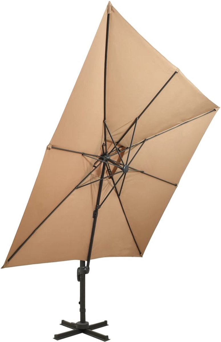 vidaXL Zweefparasol - Dubbel Dak - 300x300 cm - Taupe Tuinparasol - Parasol - Zonnescherm - Buitenzonwering - Terrasdecoratie - Aluminium Parasol - Tweepersoons Parasol (8014886827523)