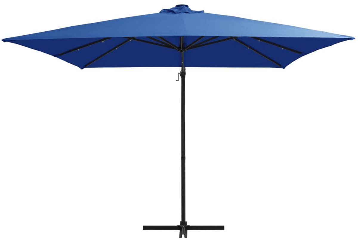 vidaXL Zweefparasol LED 250x250 cm - Azuurblauw Hangende Parasol - LED Parasol - Terras Parasol - Buitenschildering - Tuinzorg - Zomerdecoratie - Blauw Parasol (8025811806032)
