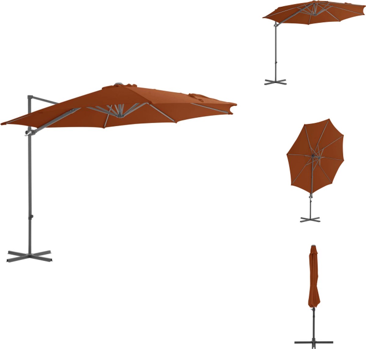 vidaXL Zweefparasol - Zweefparasols - Parasol - Tuinparasol - Zweefparasol met stalen paal 300 cm terracottakleurig (8721032993703)